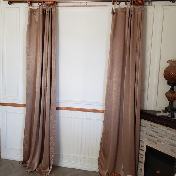 Satin Curtain Panels 2 pc Rod Pocket 110W x 83L Rich Gold Shine - Picture 9 of 10